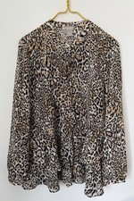 Chico s Leopard Print Semi Sheer Flowy Ruffle Button Blouse Size 1 US Medium