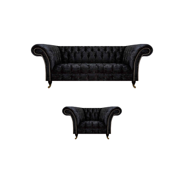 Chesterfield Schwarze PolstermöBel Designer Wohnzimmer Couch Sessel 2Tlg-image