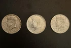 Lot of 3 1964 Kennedy Half Dollars 90% Silver First Year Issue Circulated