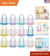 6 Pcs Mini Canvas Tote Bags 13" x 11" x 6" Small Tote Shopping Bag Bulk with ...