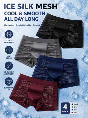 4 Pack Men's Ice Silk Mesh Boxer Briefs, Breathable Cool Underwear, Mixed Colors