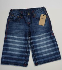 True Religion Super T Boys Shorts Size 12 Striped Blue Denim TR925JN44 New