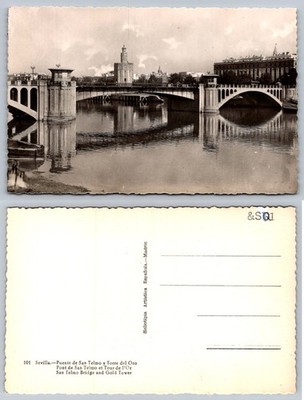 Seville Spain RPPC San Telmo Bridge & Torre del Oro Gold Tower Postcard
