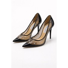 Jimmy Choo Sparkler Studded Crystal PVC Black Patent Leather Pumps Size 38