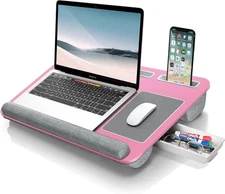 Gimars Pink Lap Desk for 17-inch Laptops with Cushion, Wrist Rest, Mouse Pad, Ph