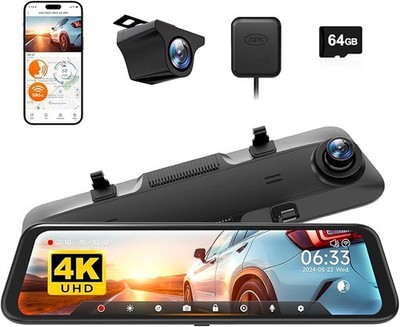 WOLFBOX 12'' G850 4K Rückfahrkamera Spiegel mit 5.8GHz WiFi und Sprachsteuerung,