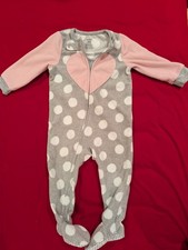 Carter's 18M Gray Pink Fleece Footed One Piece Pajamas Polka Dot Heart Zip