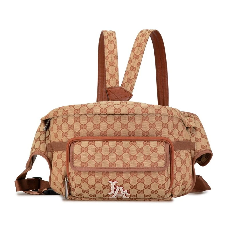 Gucci GG Canvas LA Angels Patch Body Bag Rucksack 536842 Brick Red Beige Canva