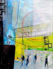Original Art Mixed Media Collage 11x14 on Art Paper. 'Neon Intersection'