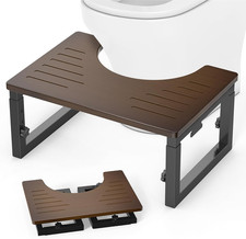 Bamboo Toilet Stool Squat, 7In 8 in 9In Adjustable Heights, Foldable Poop