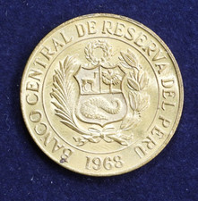 1968 Peru Un Sol Brass Coin KM 248 Llama Coin