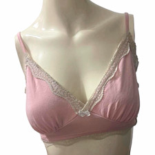 Pink Solid Lace Trim Wireless Bralette Bra w/ Adjustable Straps,