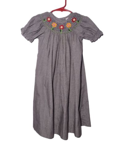 Vtg A Mano Brand Smocked Houndstooth Bishop Dress… - image 1