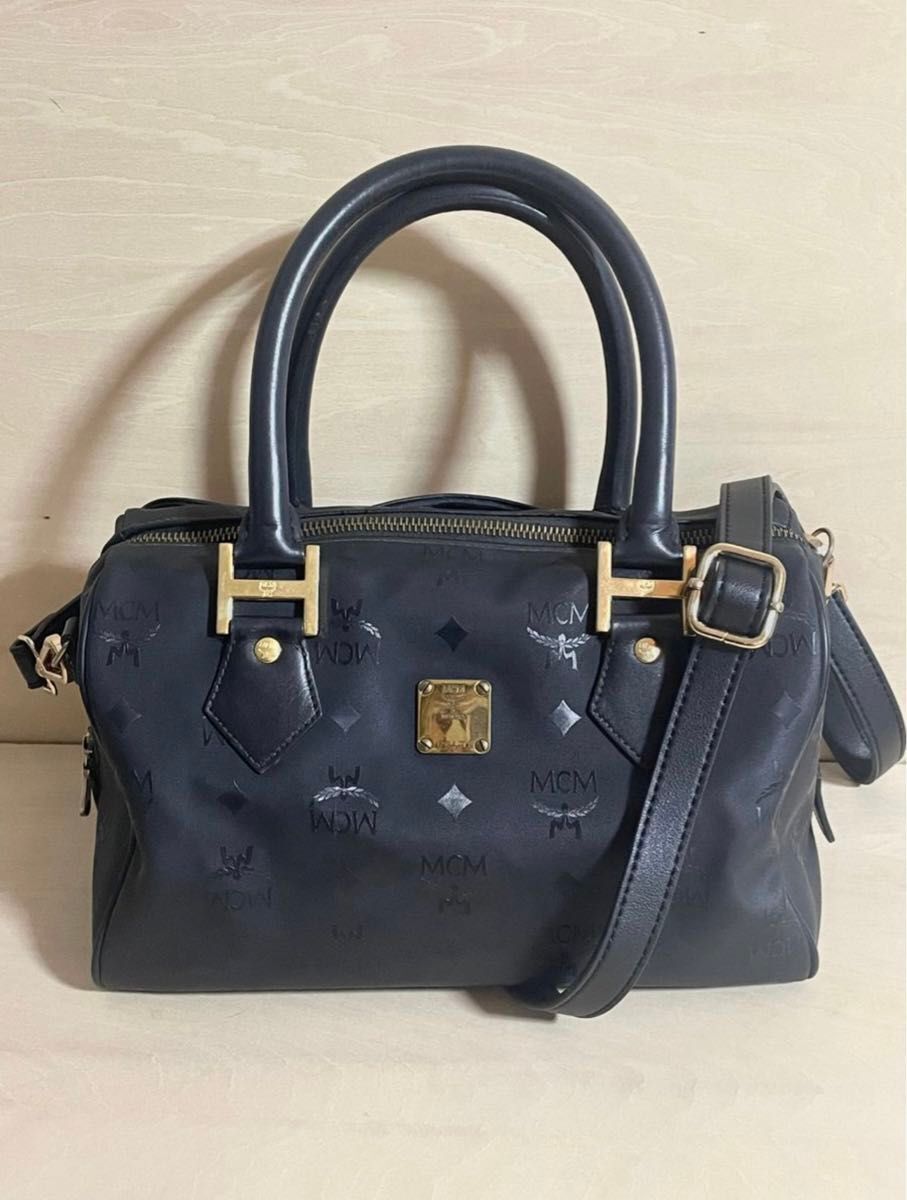MCM 2way Mini Boston Bag Shoulder Bag Leather x Coated Nylon MCM 2way Mini Boston Bag Shoulder Bag Leather x Coated Nylon