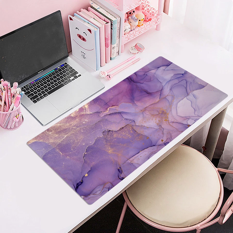 Purple Marble Mouse Pad Aesthetic Gold Desk Mat for Keyboard and Mouse Desk Pad - Image 4 of 4