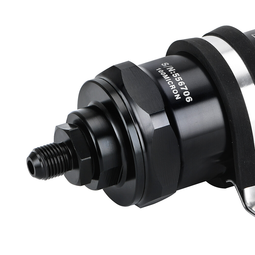 6AN Inline Aluminum Fuel Filter E85 100 Micron 3inch Stainless Steel