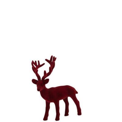 Deko Hirsch Tasko, beflockt, H24cm, rot