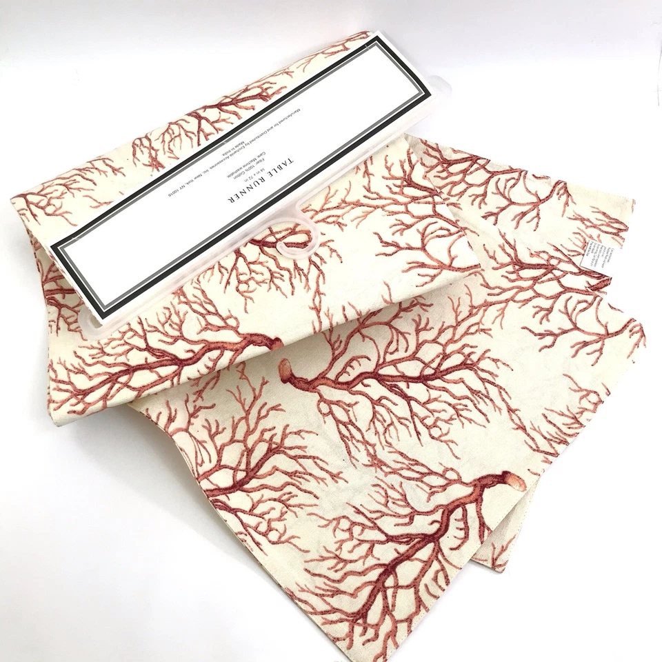 RAYMOND WAITES FABRIC Table RUNNER CORAL SEA LIFE Cotton Rectangle 14” X 72” NEW - Image 2 of 4