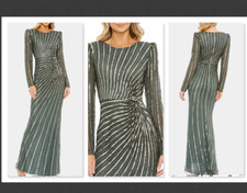 NEW $598 Mac Duggal 5641 Embellished Puff Sleeve Side Knot Gow Size 10     #B934
