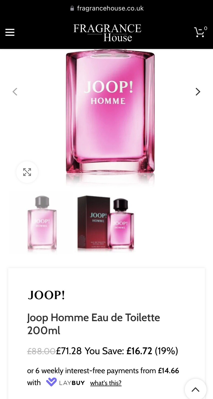 NEW Joop Homme 200ml Men's Fragrance Eau De Toilette 3607345809915 eBay