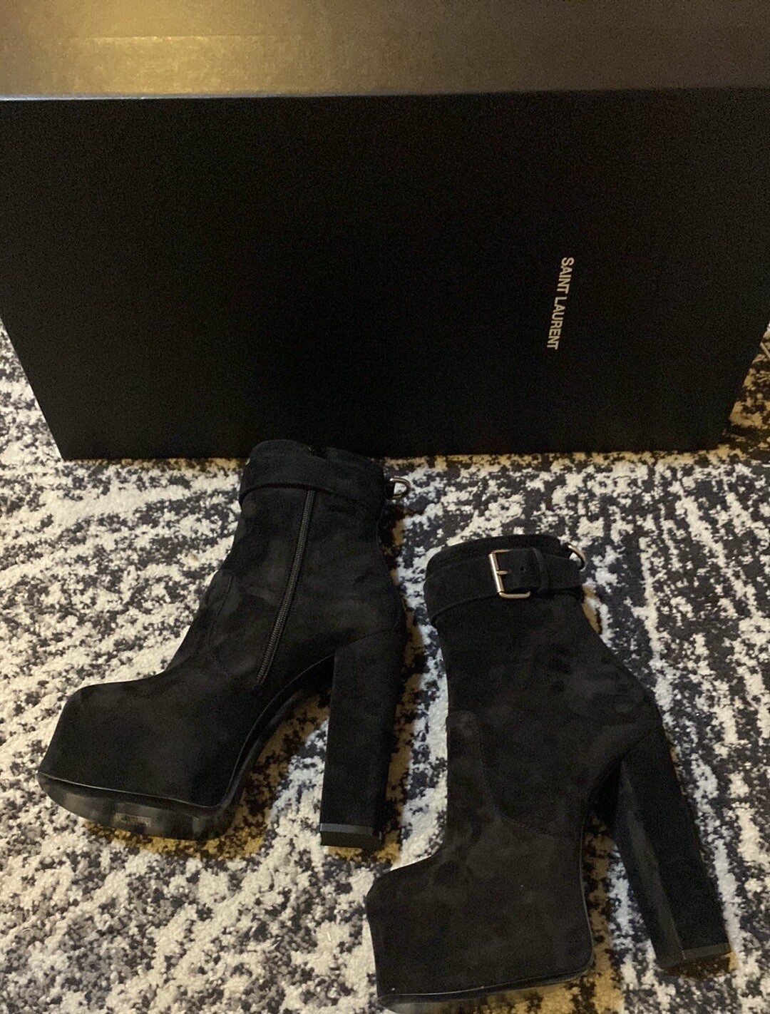 Stivali in pelle scamosciata Saint Laurent Mina Cherry 95 Mazzi fibbia plateau taglia 39 5