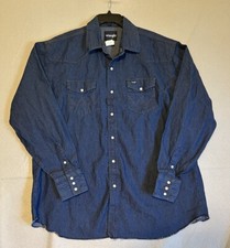 Wrangler Heavy Denim Western Shirt Mens Sz 2XL Pearl Snap NWO Tags Laundered