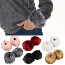 Women Winter Faux Fur Fluffy Elastic Wrist Cuffs Arm Warmer Plush Hand Sleeve