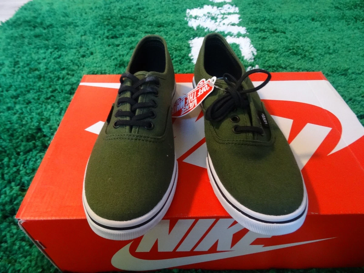 New Vans Authentic ARMY GREEN White Sneakers Skate Shoes MENS SZ 4.5 W SZ 6