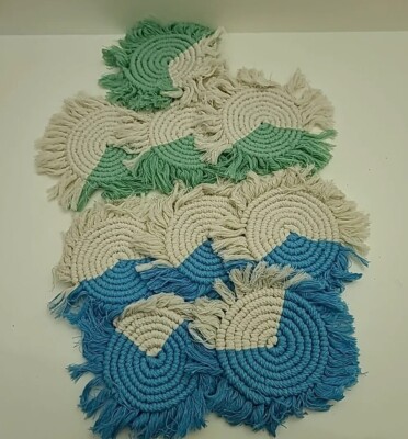 9 Macrame Boho Coasters Hot Pads Wall Hanging Mobile Crafting Blue Green Creme