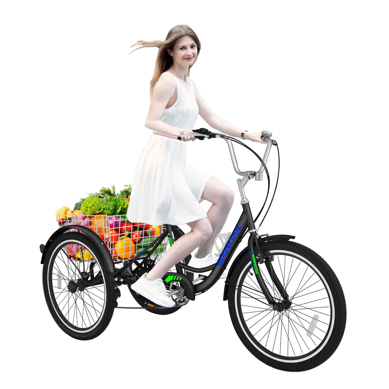 MOONCOOL Adult Tricycle 24'' 3Wheel Bicycle 7Speed Trike Bike w/Basket+Bell