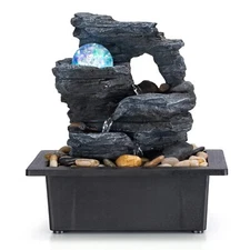 Tabletop Fountain Rotating Ball Rock Waterfall Fountain Office Many Natural R...