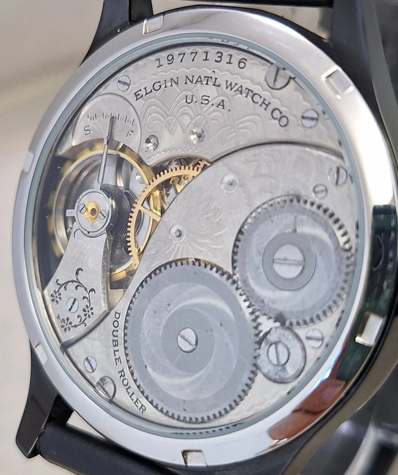 Reloj Bolsillo Elgin 12s Bolsillo Matrimonio Conversión 44mm Negro PVD 1917 Movimiento Foto 4 de 4