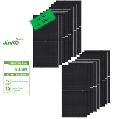 (18) Solar Panels, 585W Bifacial, Jinko Tiger Neo, NType 72HL4-BDV, FREE FREIGHT