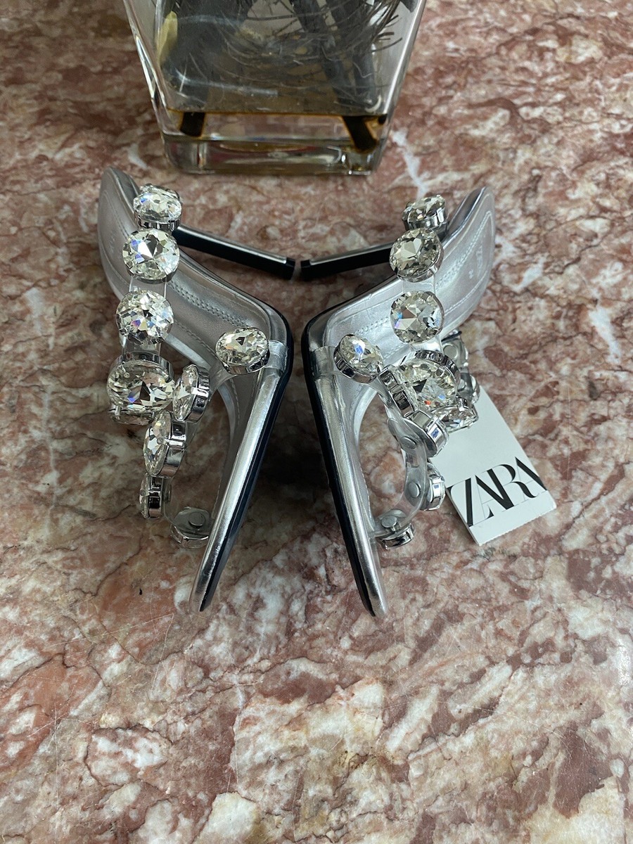 zara クモ柄刺繍 スリッポン 38 New ZARA Embellished Rhinestone Bow Slingback Shoes 38 | eBay