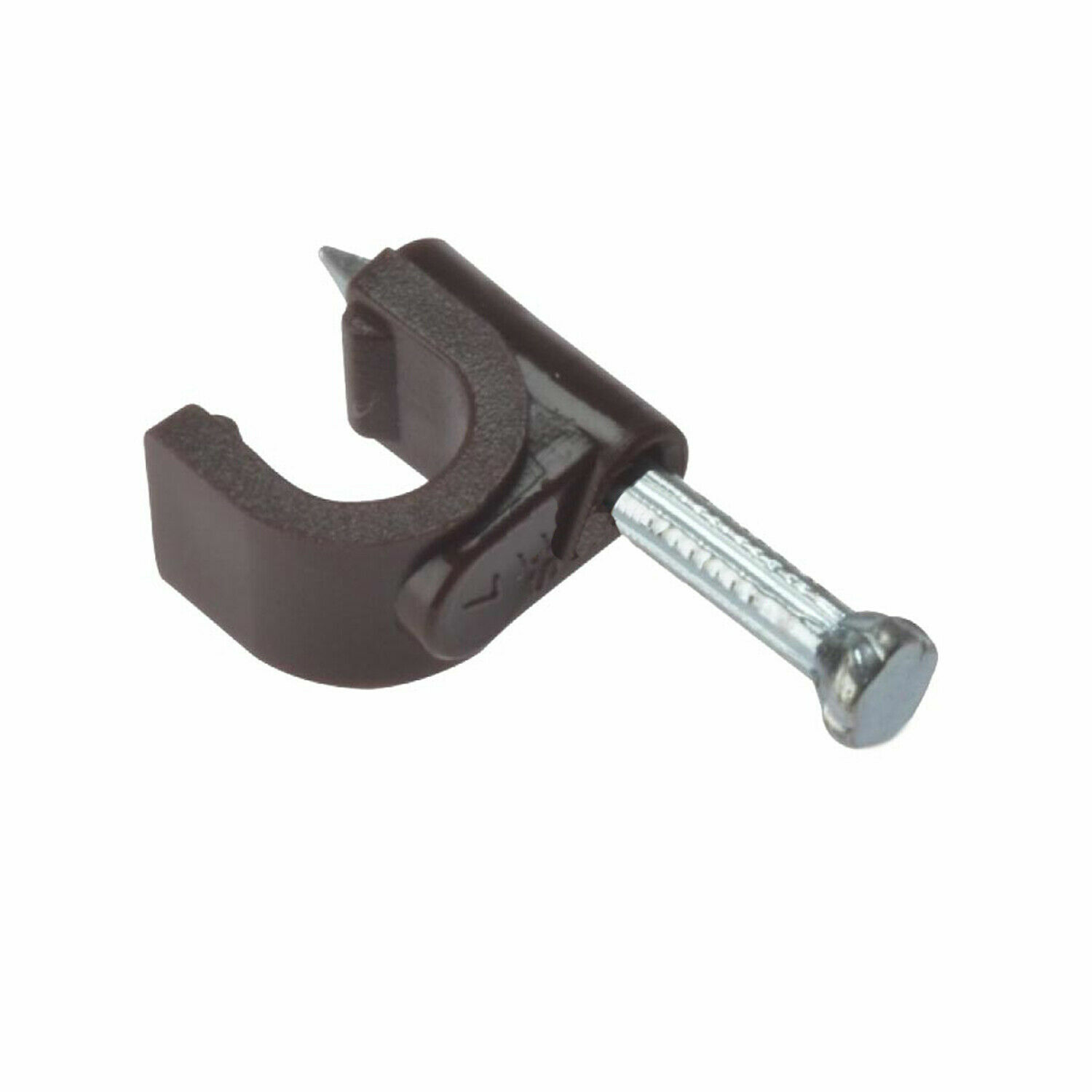 Pack of 100 7mm Brown Cable Clips, Rounded Strong Nylon and Steel Pin