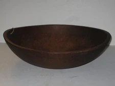 Large Antique Hand Turned Wooden Dough Bowl With Lip And Hanger, 1800's