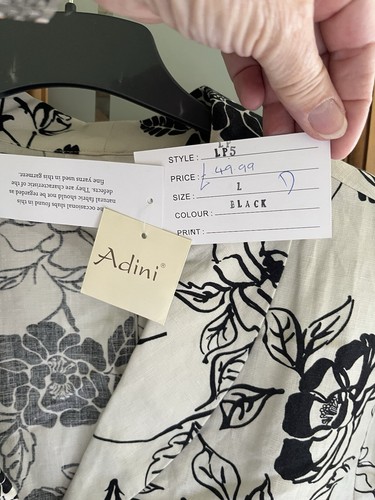 Adini Stone Linen And Black Floral Jacket L - Picture 4 of 7