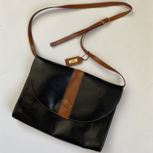 I Santi Vintage Leather Envelope Handbag Oversized Clutch Strap Black Brown
