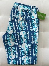 Lilly Pulitzer COCOANUT WALK CROP Pants Get In Line Indigo Jellyfish Size 2 NWT