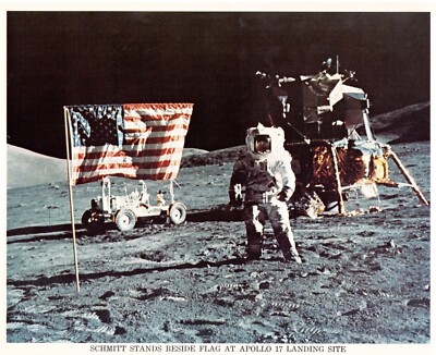 VTG NASA Print Apollo 17 Harrison ''Jack'' Schmitt US Flag - Taurus Littrow - 1972