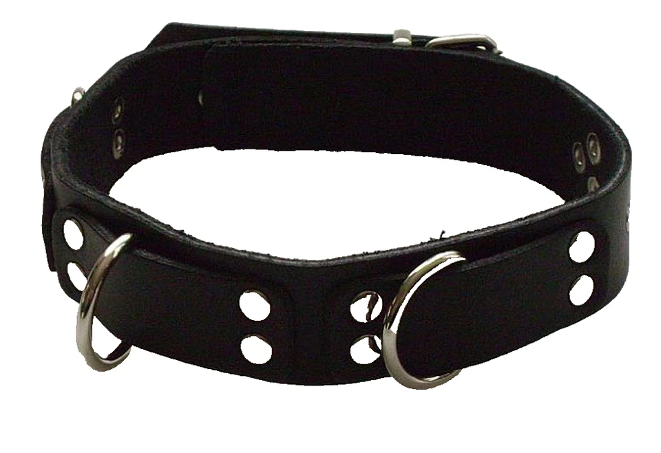 Exklusives schwarzes Designer Lederhalsband 3,0 cm breit mit Nieten + Ringen neu - Bild 2 von 4