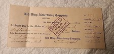 April 16, 1906 Red Wing Advertising Company Red Wing, MN Reciept Bank Check