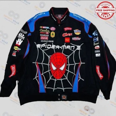 Vintage Spiderman Black Cotton Bomber Jacket |  RARE Nascar Cotton Jacket |