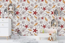 3D Starfish Seashell Pattern Self-adhesive Removeable Wallpaper Wall Mural