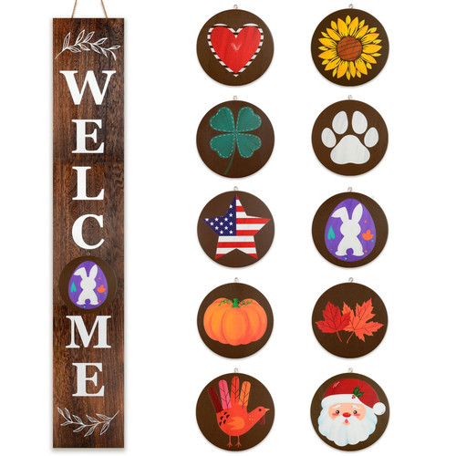 Interchangeable Welcome sign for front porch standing, 47 x 7.9 Inch Black Wo...