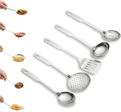 5 Piece Stainless Steel Cooking Utensil Set - Durable Kitchen Gadgets - Metal Ki