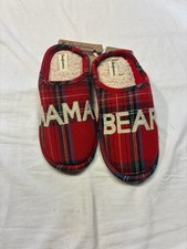 Dearfoams Mama Bear Red Plaid Memory Foam Slippers Size M 7-8