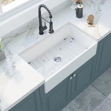 33''x20''x9'' Farmhouse Kitchen Sink Ceramic White Single Bowl Apron Front Sink