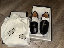 New Authentic Men’s Black Leather Gucci Loafers Size G6 Made In Italy NIB