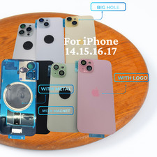 For iPhone16e 15 14 Plus 17 Back Glass Replacement Big Hole Rear Cover Metal Lot